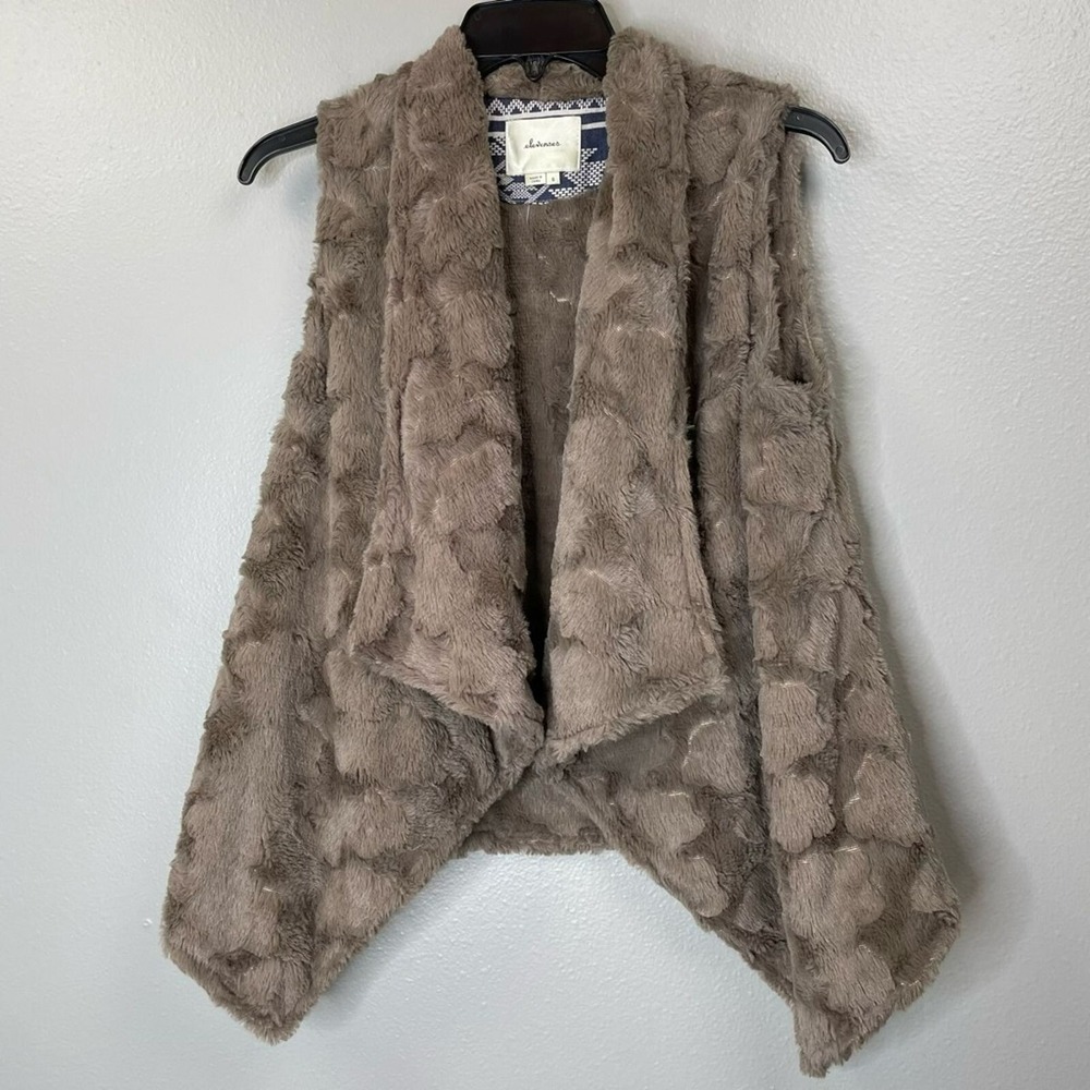 Elevenses Faux Fur Vest Womens Small Brown Asymmetric Openβ Front Sleeveless
